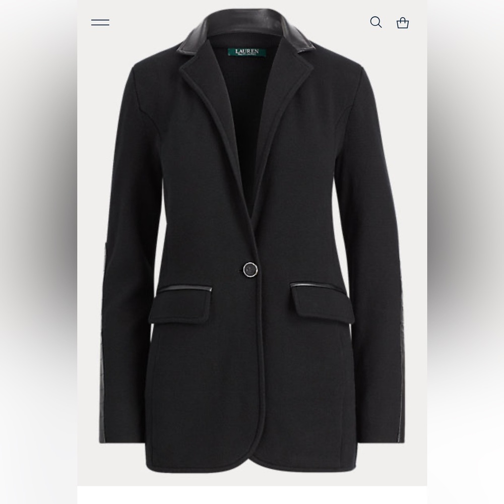 NWT Ralph Lauren Faux  Leather Trim Knit Blazer
